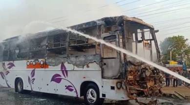 Hyderabad: Narrow escape for 26 passengers after sleeper bus goes up in flames in BHEL Township
