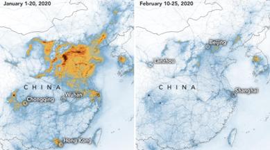 Coronavirus, Coronavirus death toll, Coronavirus China, Nitrogen Dioxide China, Nitrogen Dioxide levels over China, NASA, World news, Indian Express
