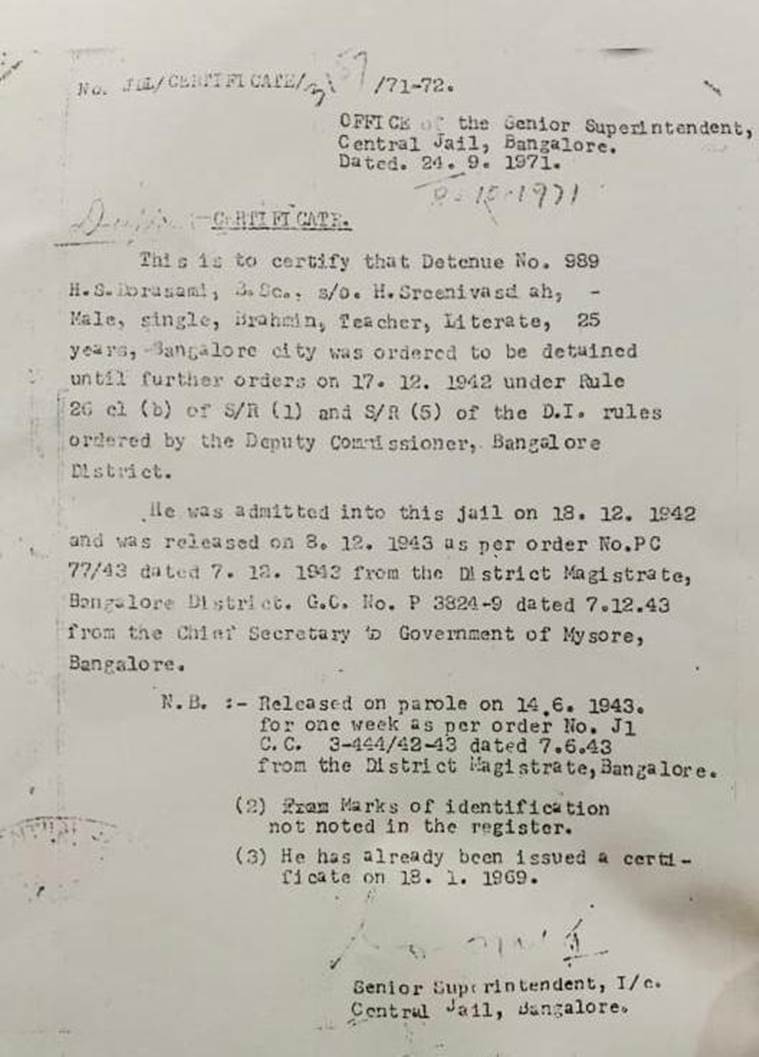 HS Doreswamy, HS Doreswamy freedom fighter, H S Doreswamy pakistani agent, H S Doreswamy fake freedom fighter, Vinoba Bhave, Vinoba Bhave Bhoodan movement, Bhoodan movement, indian express