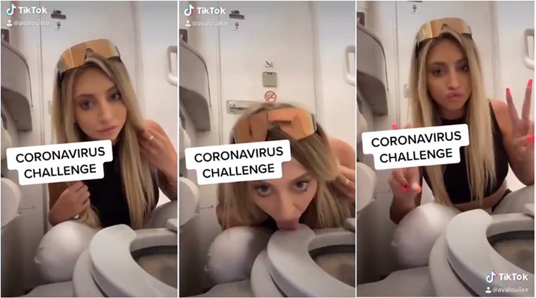 coronavirus, coronavirus toilet seat licking, coronavirus challenge, coronavirus viral video, tiktok influencer toilet seat licking videos, ava louise, viral news, indian express