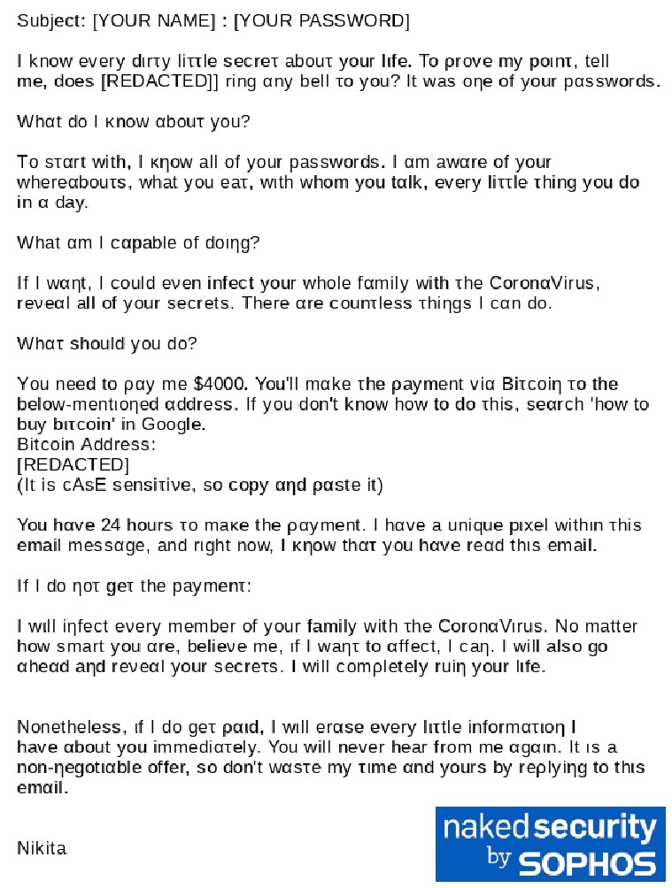 ransome, coronavirus, coronavirus scam, coronavirus ransom, send money or get coronavirus, covid 19, extortion email, extortion