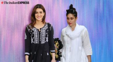 Kriti Sanon, Kareena Kapoor, white chikankari, Kriti Sanon movies, Kareena Kapoor movies, kareena holi, bollywood holi look, indian express news