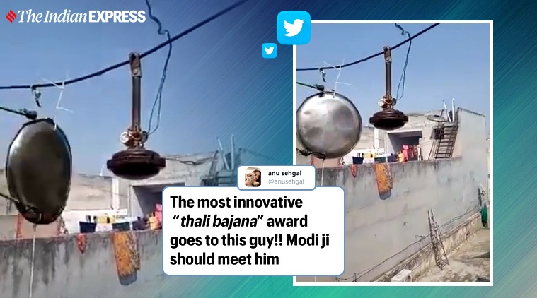 innovative thali bajana, thali bajana video, plat and spoon thali bajana, Janata curfew, Modi Janata curfew, Narendra Modi Janata curfew, 5 pm thali bajao, Coronavirus Janata curfew, Coronavirus, Coronavirus pandemic, Trending news, Indian Express news