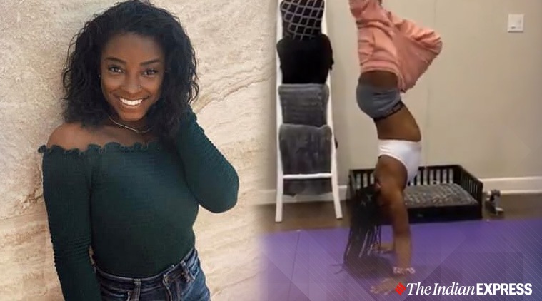 Olympic gymnast Simone Biles takes the handstand challenge and sets a ...