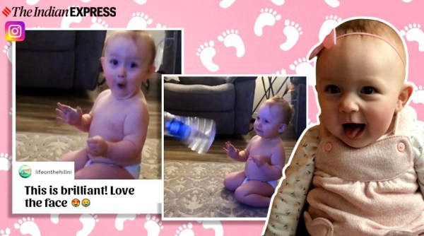 baby bottle flip, baby bottle flip video, baby bottle flip reaction, cute baby videos, baby viral challenge videos, indian express