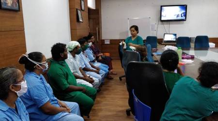 Nursing staff at ESIS revising Protocol for next wave of covid-19 patients. 