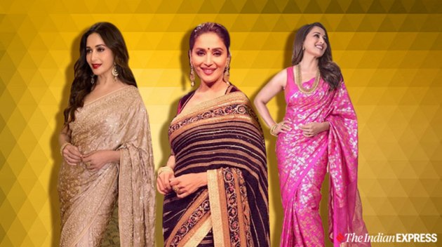 madhuri dixit, madhuri dixit sari looks, madhuri dixit sari looks, madhuri dixit sari photos, madhuri dixit sari photos, indian express, indian express news