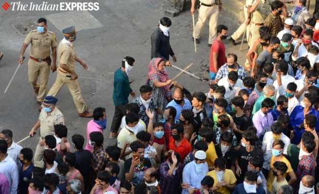 bandra migrant workers, migrant protest bandra, bandra station migrants, lockdown extension, pm modi lockdown extension, maharashtra coronavirus cases, coronavirus lockdown, india lockdown, coronavirus news, latest news