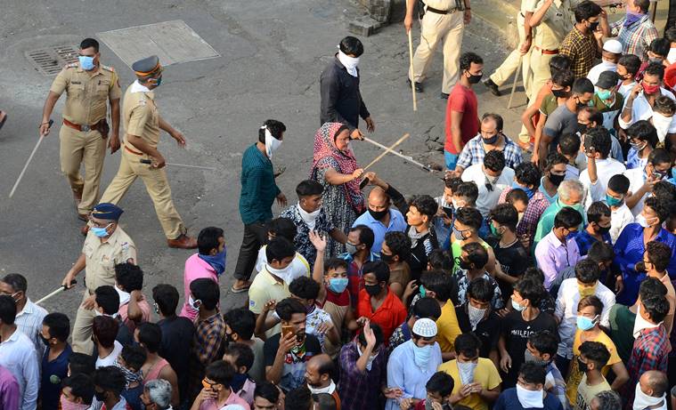 bandra migrant workers, migrant protest bandra, bandra station migrants, lockdown extension, pm modi lockdown extension, maharashtra coronavirus cases, coronavirus lockdown, india lockdown, coronavirus news, latest news