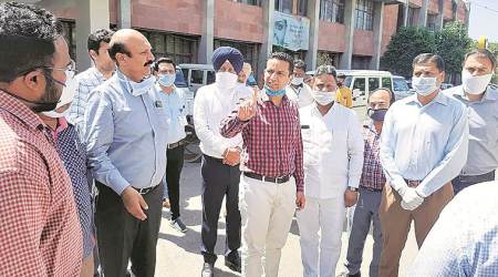 Ghanshyam Thori , Deputy Commissioner of Sangrur, outside civil hospital. (Express)
