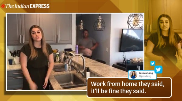 reporter interuppted by shirtless dad, tv reporter wfh dad blopper, jessica land dad video, work from home, work from home challenges, work from home funny videos, coronairus lockdown, indian express