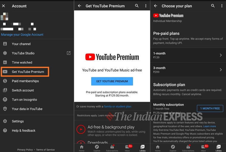 youtube adds upi payment option for premium membership how to use technology news the indian express