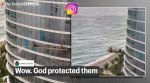 Watch: High winds swing scaffolding carrying window cleaners