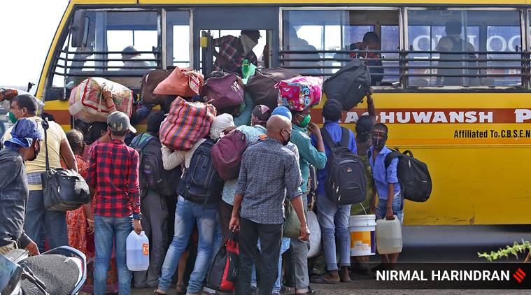migrant movement, madhya pradesh migrants,  maharashtra  transport,  maharashtra migrants, coronavirus, indian express