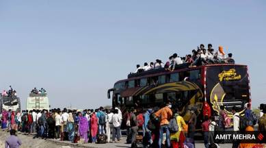 migrants rajasthan, labourers rajasthan, private bus fare rajasthan, migrants coronavirus, coronavirus rajashthan, migrant exodus india, india coronavirus, coronavirus news, indian express news