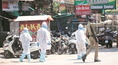coronvirus, coronavirus in ahmedabad, coronavirus cases in ahmedabad, ahmedabad municipal corporation, ahmedabad red zones, indian express news