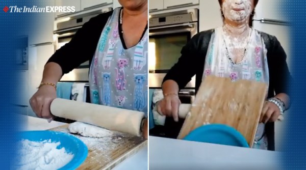 woman bakes bread fail, baking fail videos, new way to bake bread video, viral videos, cooking fail videos, funny cooking videos, indian express