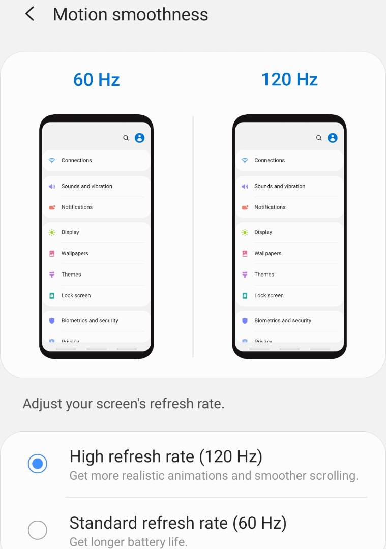 Samsung Galaxy S20 の 120Hz ディスプレイをオンにする方法