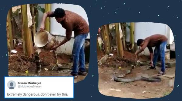 snake, bathing snake, man bathing snake kerala, man snake south india viral video, snake man viral video, trending,