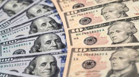 U.S. one-hundred and ten-dollar banknotes are arranged for a photograph in Hong Kong, China, on Thursday, April 23, 2020. The Hong Kong Monetary Authority intervened for a third straight day this week to defend its currency peg as the local dollar touched the strong end of its trading band. Photographer: Paul Yeung/Bloomberg