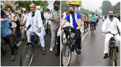 Fuel price hike, Opposition protest against fuel price hike, Tejashwi Yadav bicycle ride, Digvijay Singh bicycle protests, Congress,