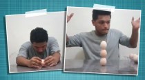 Video of man setting Guinness record for 'largest stack of eggs' wows the internet
