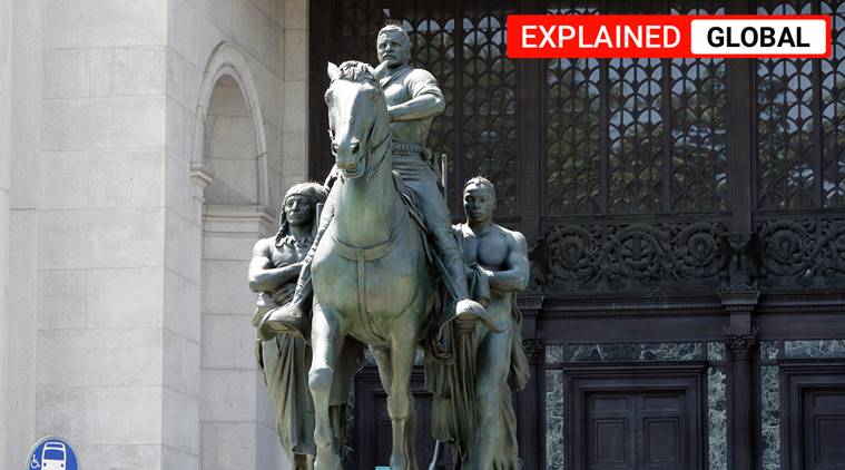 Theodore Roosevelt statue, George Floyd protests, Theodore Roosevelt statue in New York, Indian Express
