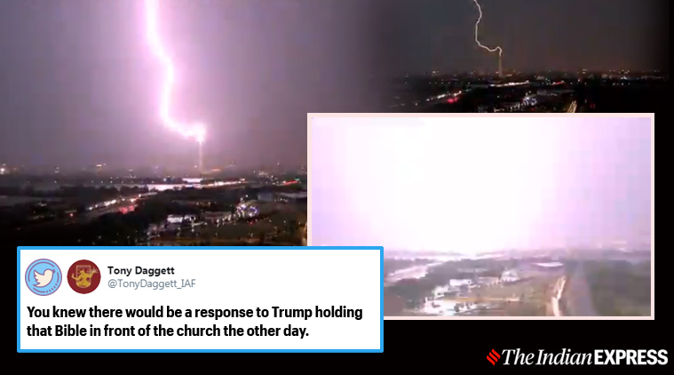 Incredible video of lightning bolt striking Washington Monument inspires  memes | Trending News,The Indian Express