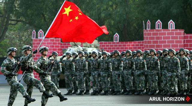 Chinese soldiers marching in during the opening ceremony of Sixth India China joint Training Exercise, Exercise Hand-in-Hand 2016 at parade ground in Aundh Milittary Camp on Wednesday. Express Photo by Arul Horizon, 16-11-2016, Pune