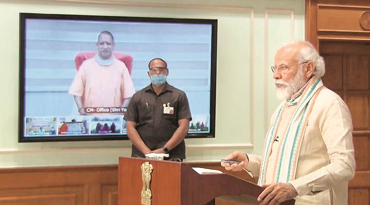prime minister narendra modi, yogi adityanath, video conferencing
