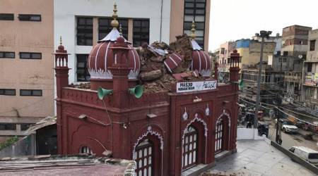 19th Century mosque damaged, delhi rain, lightning, delhi news, Indian express news