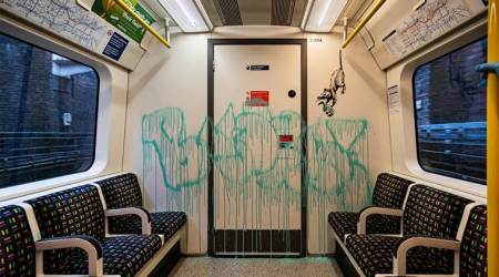 Banksy latest artwork, Banksy news, Banksy face mask artwork in London, indian express, indian express news