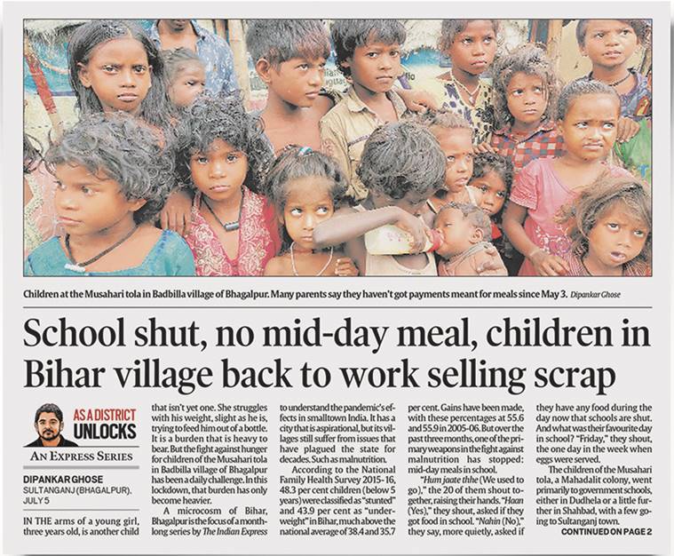 Bihar mid day meal scheme, Bhagalpur unlockdown, National human rights commission, coronavirus rural areas, coronavirus Bihar, coronavirus bhagalpur, express series, indian express news