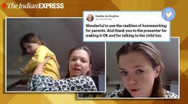 children interrupt tv interview, tv interview interruptions, kid walk in tv interview, daughter interrupts mother interview, son interrupts mother interview, viral videos, indian express