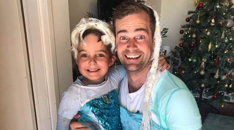 Dad and son dressed as Elsa from Frozen, gender neutral parenting, parenting, indian express, indian express news