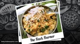 Gujarati recipes, street food recipes, locho, Surti locho, breakfast recipes, snack recipes, the back burner