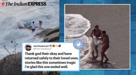 wedding photoshoot gone wrong, couple swept off sea wedding shoot, California beach couple swept off sea, viral news, indian express