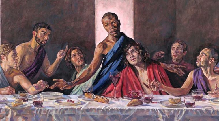 a last supper, last supper with black jesus, christ imagined as black man, uk church black jesus last supper painting, st albans cathedral, black lives matter, indian express