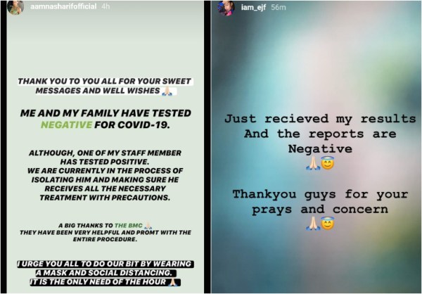 aamna sharif, rerica fernandes, coronavirus report