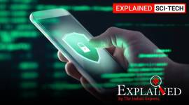 Mobile phone personal data and cyber security threat concept. Cellphone fraud. Smartphone hacked with illegal spyware, ransomware or trojan software. Hacker doing online scam. spyware apps, stalkerware apps, spyware, stalkerware, cyber security, Express Explained, Indian Express