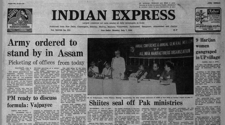 Indian express forty years ago, assam talks, assam band, 1980, former Prime minister Indira Gandhi, atal bihari vajpayee, pakistan protests, shia protests, indian express news