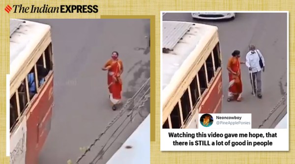 kerala woman blind man bus, kerala woman help blind man, viral videos, kerala woman help blind man, viral news, good news, indian express