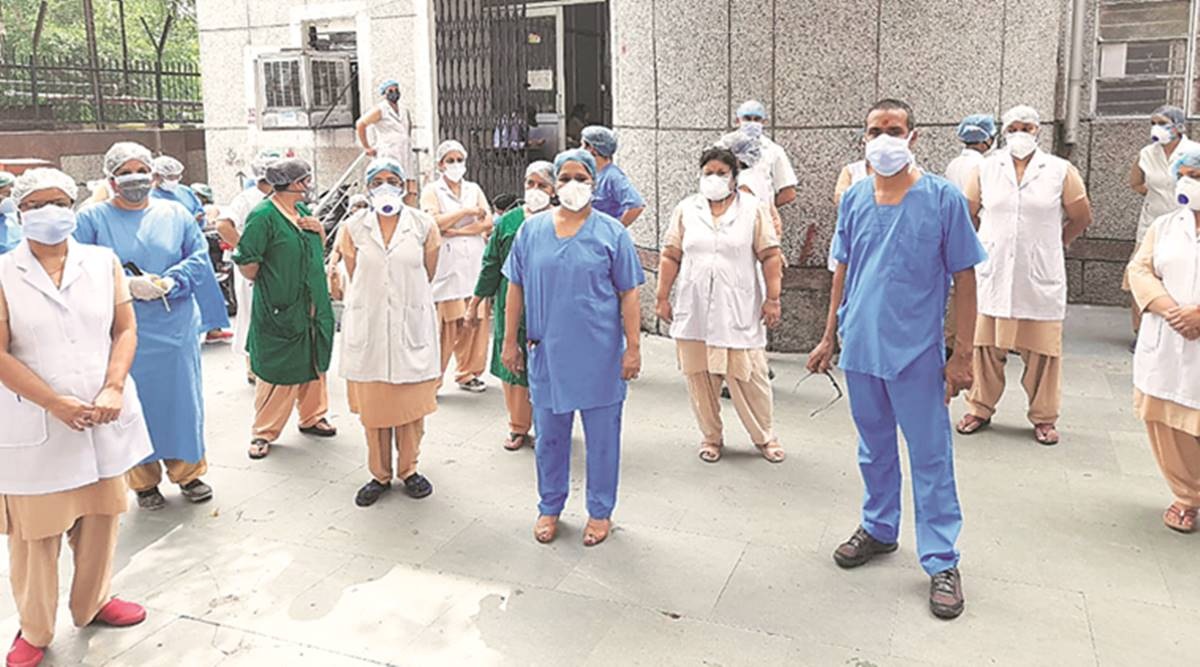 Kasturba hospital, Kasturba hospital delhi, Kasturba hospital nurses strike called off, delhi coronavirus news, delhi covid 19 updates, delhi news, indian express, Mayor Jai Prakash