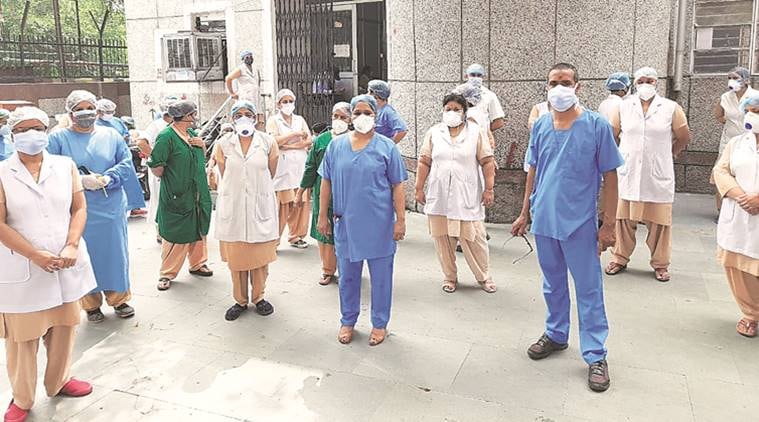 Kasturba hospital, Kasturba hospital delhi, Kasturba hospital nurses strike called off, delhi coronavirus news, delhi covid 19 updates, delhi news, indian express, Mayor Jai Prakash