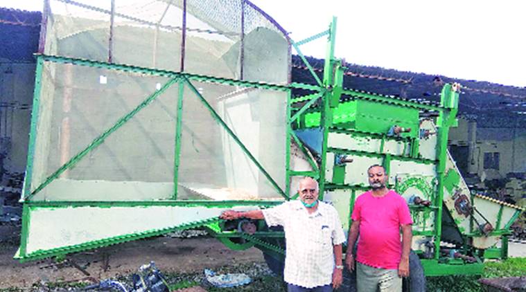 Retired airman, mobile groundnut thresher, rajkot news, Gujarat news, Indian express news