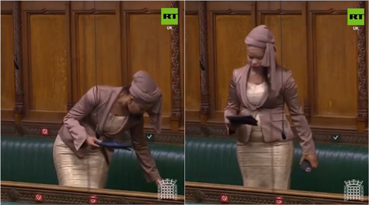 uk mp phone rings in parliament, claudia webbe phone parliament, british mp parliament phone meltdown, house of commons, viral video, indian express