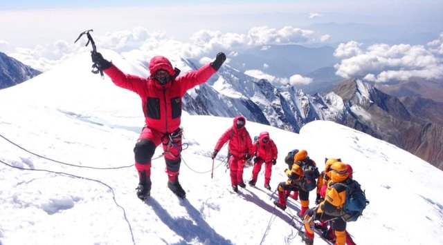 Col Sarfaraz Singh at Mt Trishul summit in 2017 with NIMAS team. 