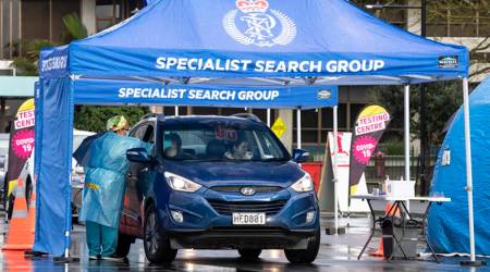 Medical staff test residents of South Auckland at a pop up Covid-19 testing centre in the Otara Mall, in Auckland (AP/File)