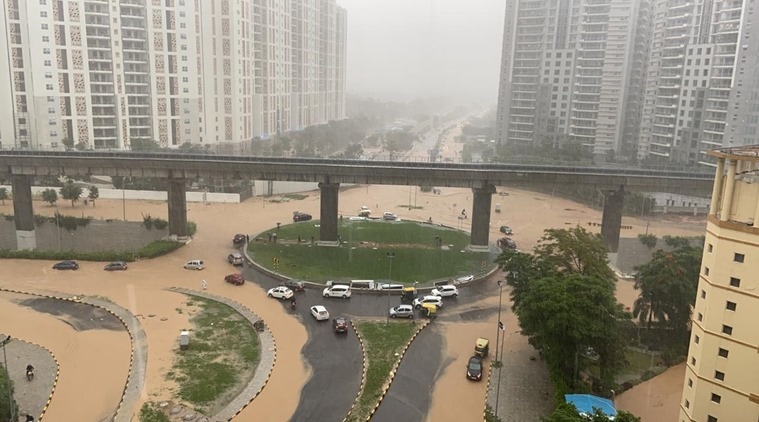 Gurgaon, Gurgaon news, Gurgaon waterlogging, Gurgaon floods, Gurgaon rains, Gurgaon weather forecast, Indian Express