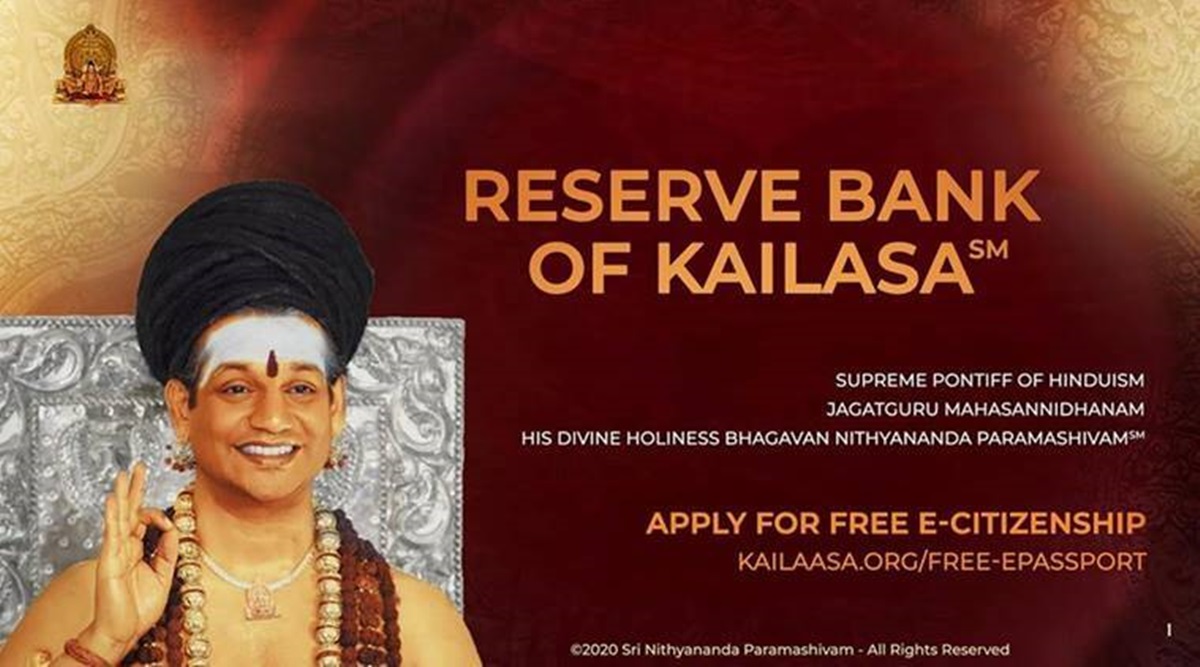 Nithyananda, Swami Nithyananda, Nithyananda country, Kailasa, Reserve Bank of Kailasa, Indian Express